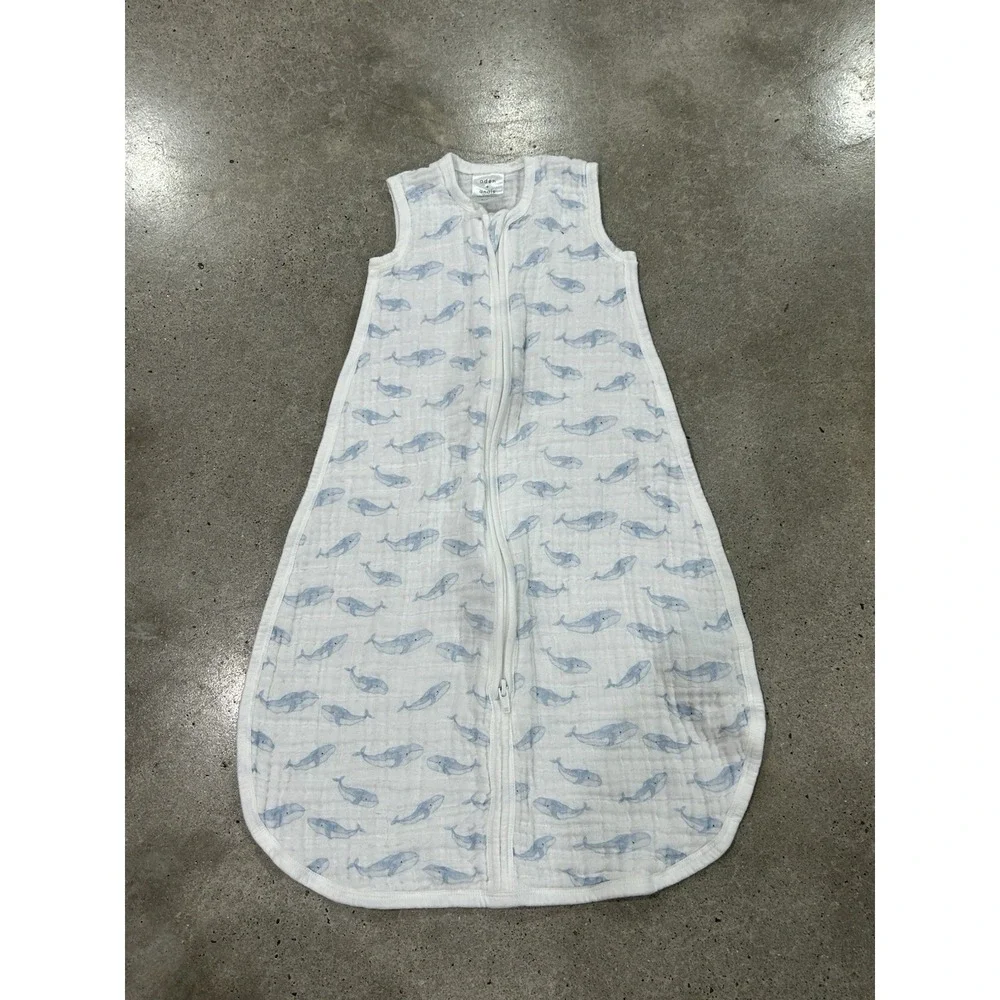 Aden + Anais Muslin Sleep Sack - White And Blue Whales Size S Lightweight Summer